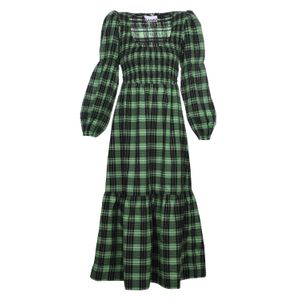 Vestido Seersucker Check U-Neck Maxi Smock