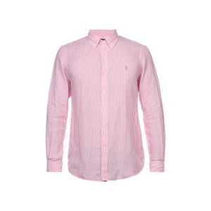 Camisa de linho listrada com bordado Polo Pony