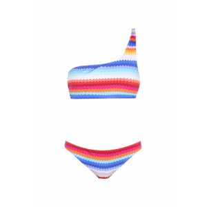 Biquini ombro único zigzag com nylon elástico