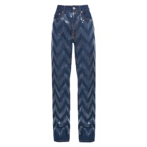 CALÇA FIVE POCKET TROUSERS IN DENIM WITH ZIGZAG SEQUINS