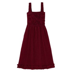 VESTIDO SHEER FLUID CHECK MIDI STRAP SMOCK DRESS