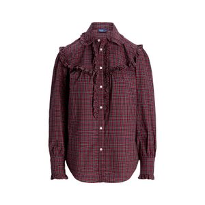 Camisa xadrez de algodão com babados