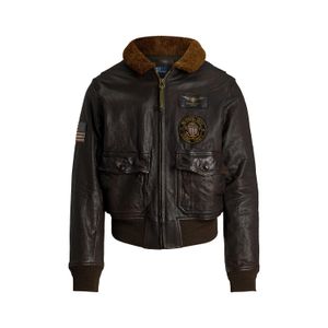 Jaqueta bomber de couro com gola shearling